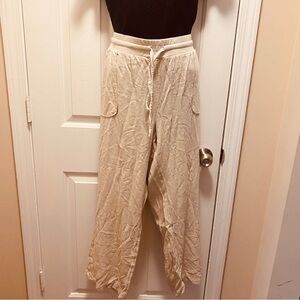 Marissa Olivia Linen Blend Women’s Cropped Casual Pants Cream NWOT Wide Leg XL